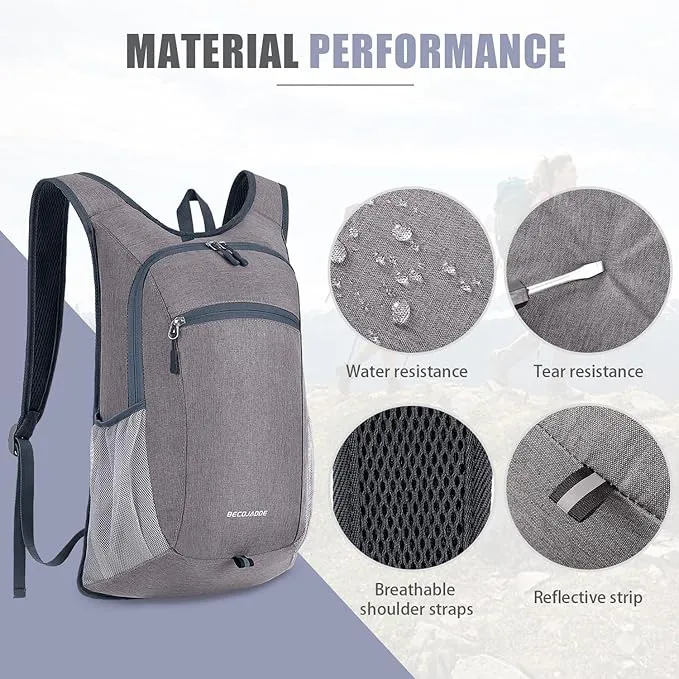 15L Hiking Backpack Small Travel Backpack Lightweight Packable Backpacks Casual Daypack for Women and Men, Light Grey