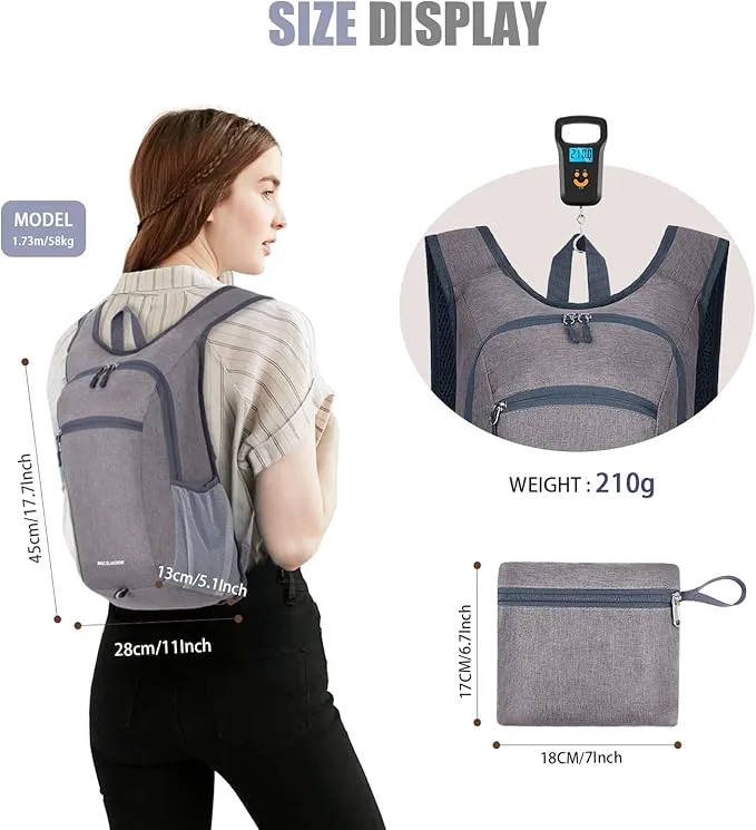 15L Hiking Backpack Small Travel Backpack Lightweight Packable Backpacks Casual Daypack for Women and Men, Light Grey