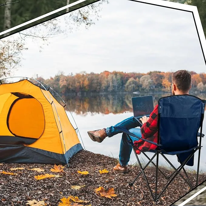 2 Pack Oversized Folding Camping Chairs Heavy Duty Lawn Chairs with Carrying Bag Cup Holder Portable Collapsible Chairs for Outdoor Sports Garden Beach(Navy Blue, 35.8 x 23.6 x 37.8 Inches)