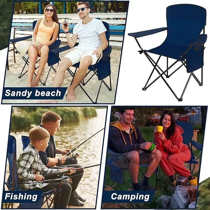 2 Pack Oversized Folding Camping Chairs Heavy Duty Lawn Chairs with Carrying Bag Cup Holder Portable Collapsible Chairs for Outdoor Sports Garden Beach(Navy Blue, 35.8 x 23.6 x 37.8 Inches)