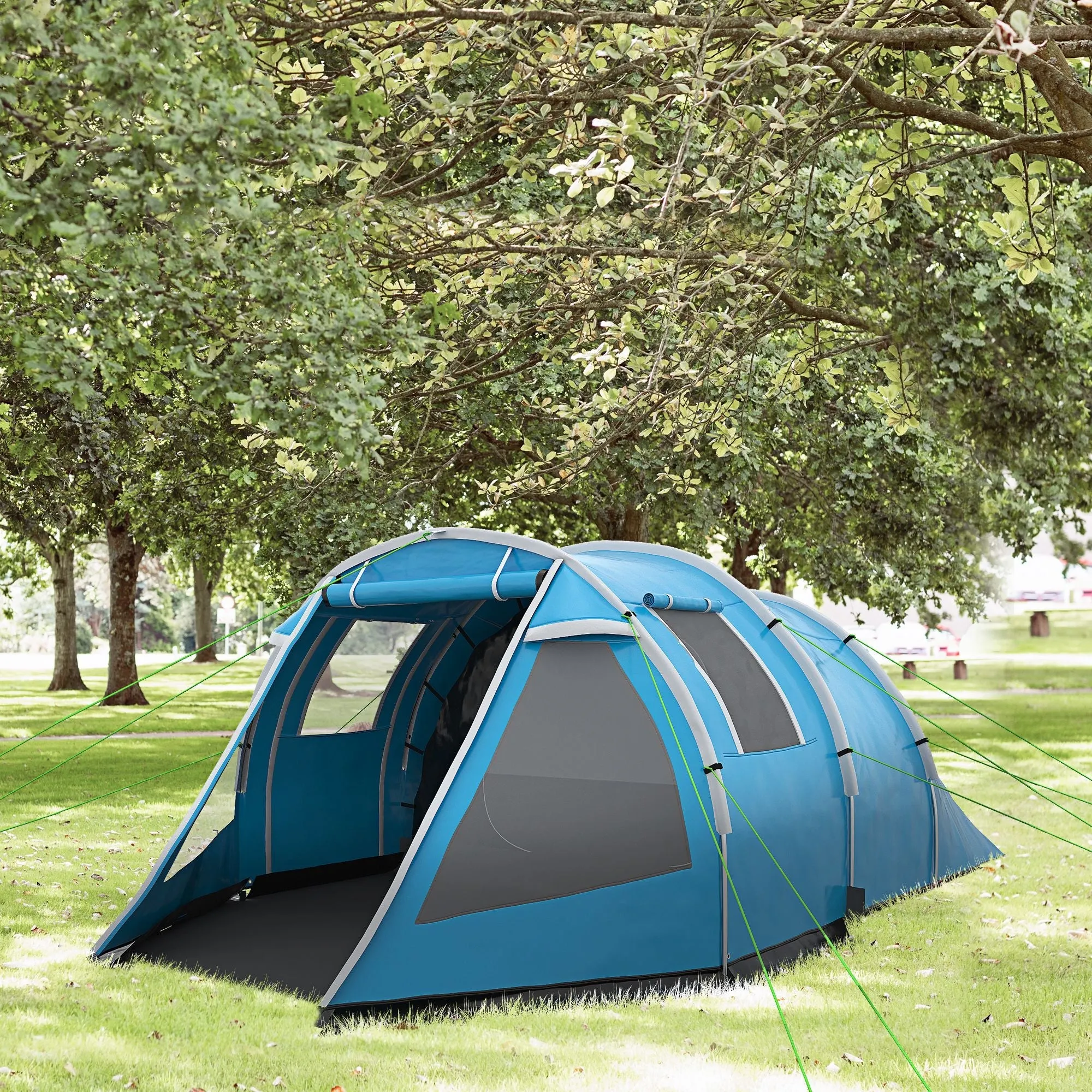 3-4 Man Tunnel Tent Two Room Camping Tent with Windows and Covers Portable Carry Bag for Fishing Hiking Sports Festival - Blue