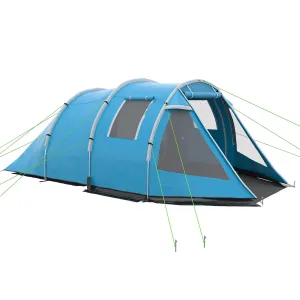 3-4 Man Tunnel Tent Two Room Camping Tent with Windows and Covers Portable Carry Bag for Fishing Hiking Sports Festival - Blue