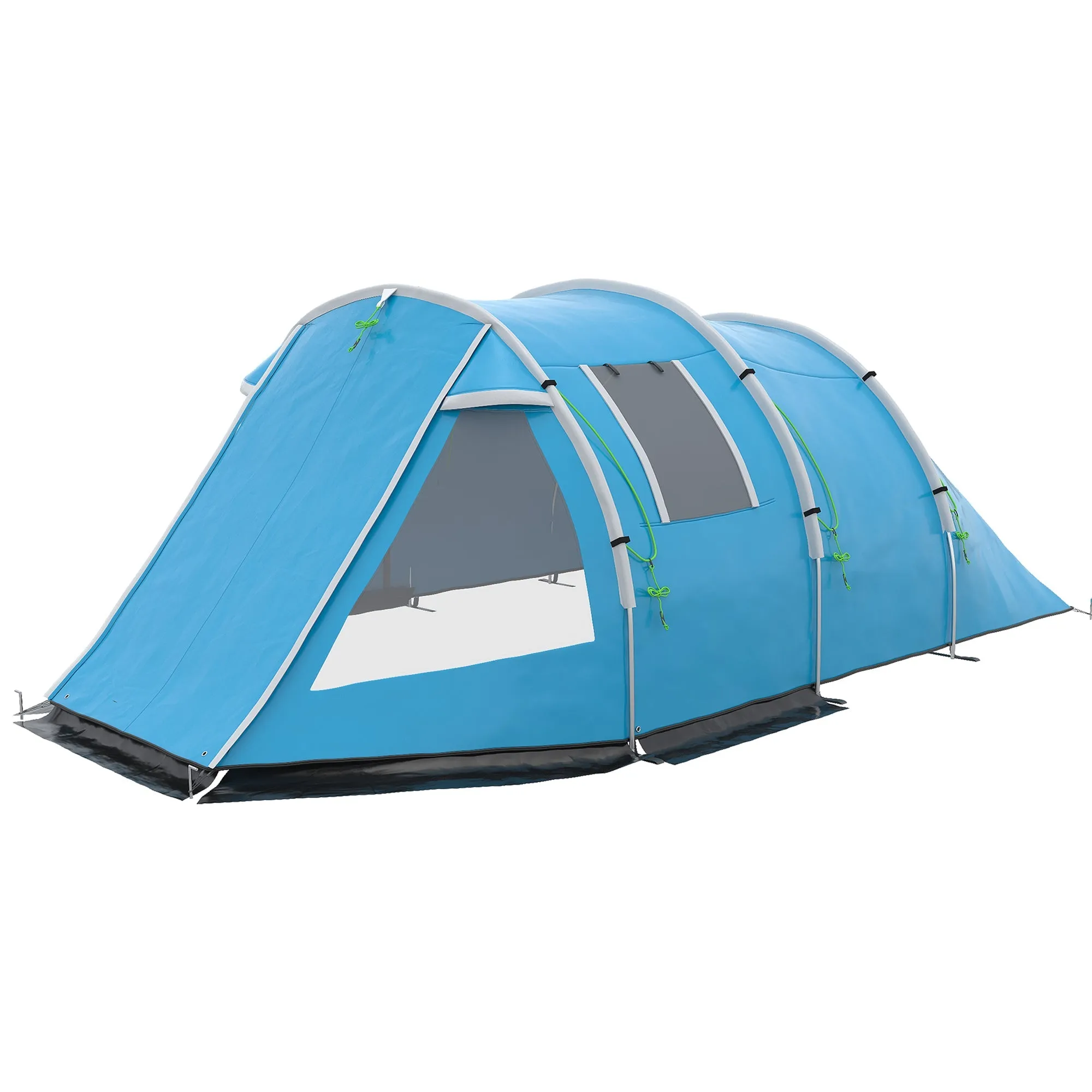 3-4 Man Tunnel Tent Two Room Camping Tent with Windows and Covers Portable Carry Bag for Fishing Hiking Sports Festival - Blue