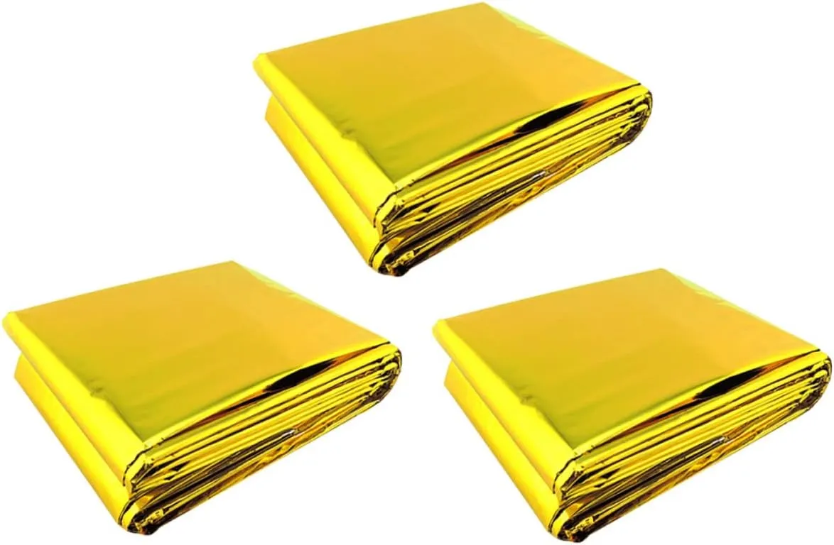 3pcs Foil Emergency Thermal Blankets Outdoor Survival Blankets for Camping Hiking and First Aid Retains up to Body Heat and Compact