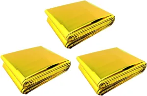 3pcs Foil Emergency Thermal Blankets Outdoor Survival Blankets for Camping Hiking and First Aid Retains up to Body Heat and Compact