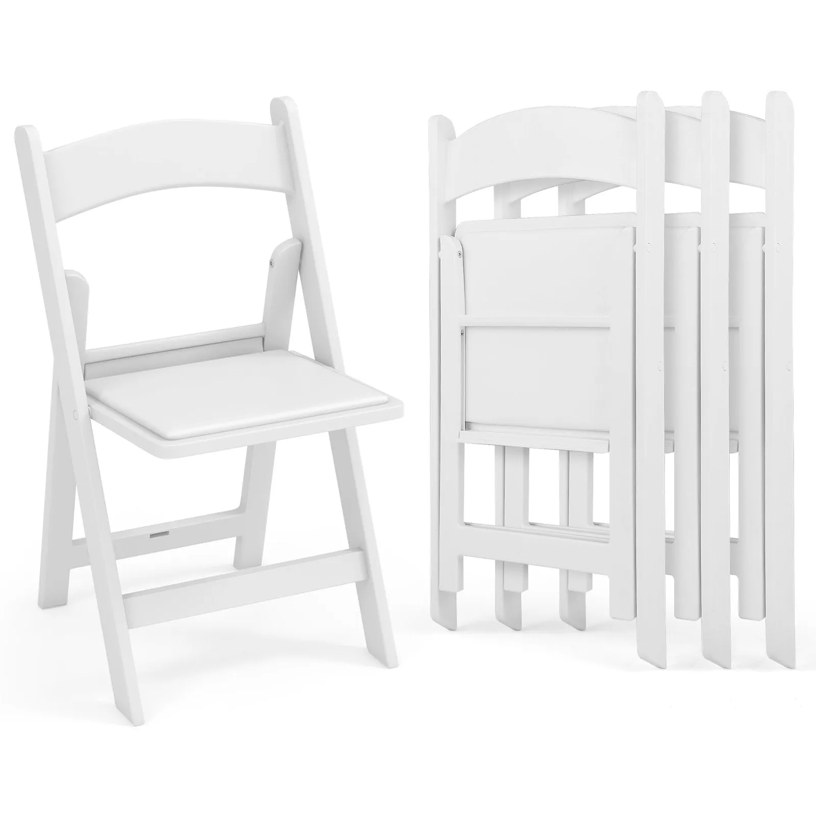 4 Pack All-Weather Folding Dining Chair Set with Padded Seat and Back -White