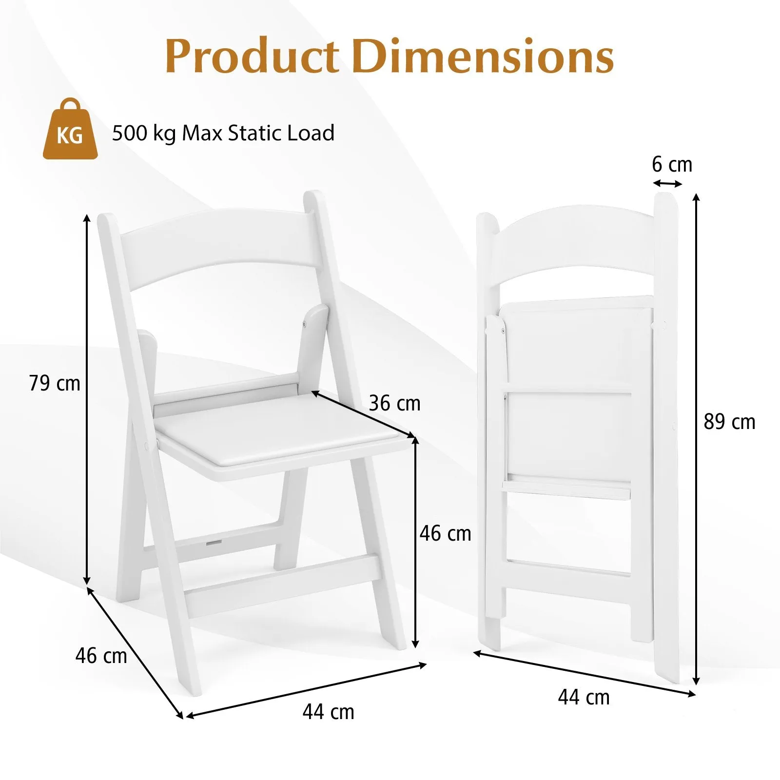 4 Pack All-Weather Folding Dining Chair Set with Padded Seat and Back -White