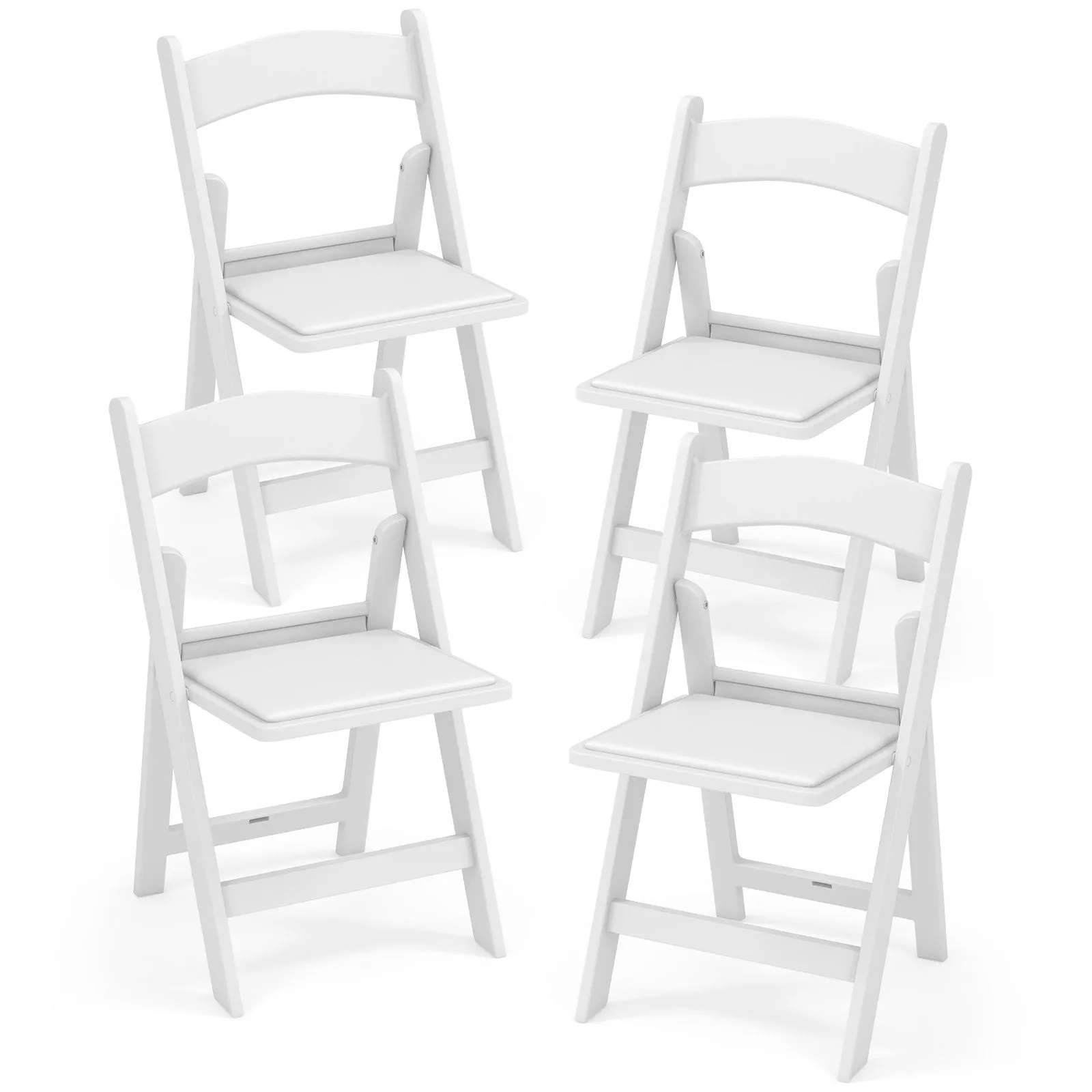 4 Pack All-Weather Folding Dining Chair Set with Padded Seat and Back -White