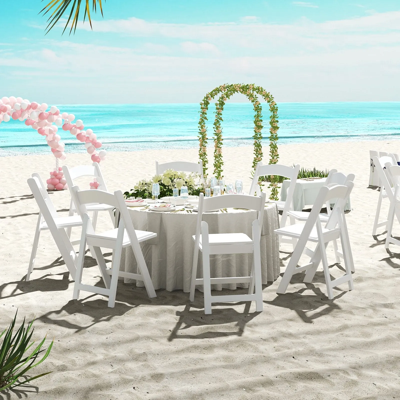4 Pack All-Weather Folding Dining Chair Set with Padded Seat and Back -White