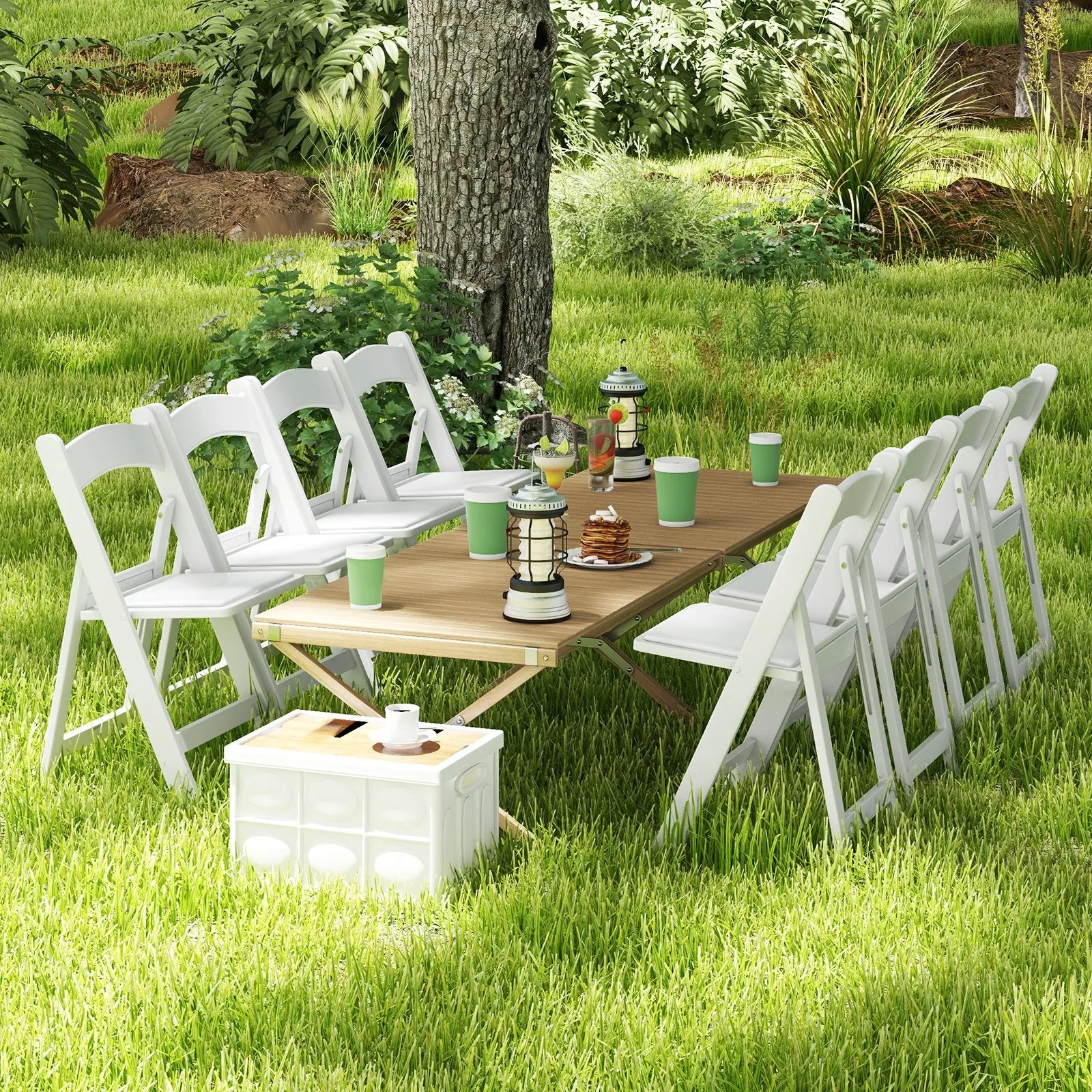 4 Pack All-Weather Folding Dining Chair Set with Padded Seat and Back -White