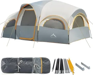8 Person Tent for Camping, Waterproof Windproof Family Tent with Rainfly, Divided Curtain Design for Privacy Space, Portable with Carry Bag