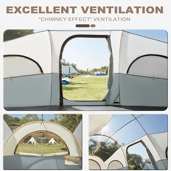 8 Person Tent for Camping, Waterproof Windproof Family Tent with Rainfly, Divided Curtain Design for Privacy Space, Portable with Carry Bag