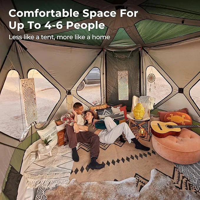 ACACIA Space Camping Tent XL, 4-6 Person Large Family Tent with 6'10'' Height, 2 Doors, 8 Windows, Waterproof Pop Up Easy Setup Hub Tent with Rainfly, Footprint for Car Camping, Glamping, Star Night