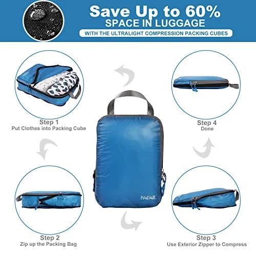 BAGAIL 6 Set Ultralight Packing Cubes Expandable Travel Packing Organizers Blue(2M 2S 2Slim)