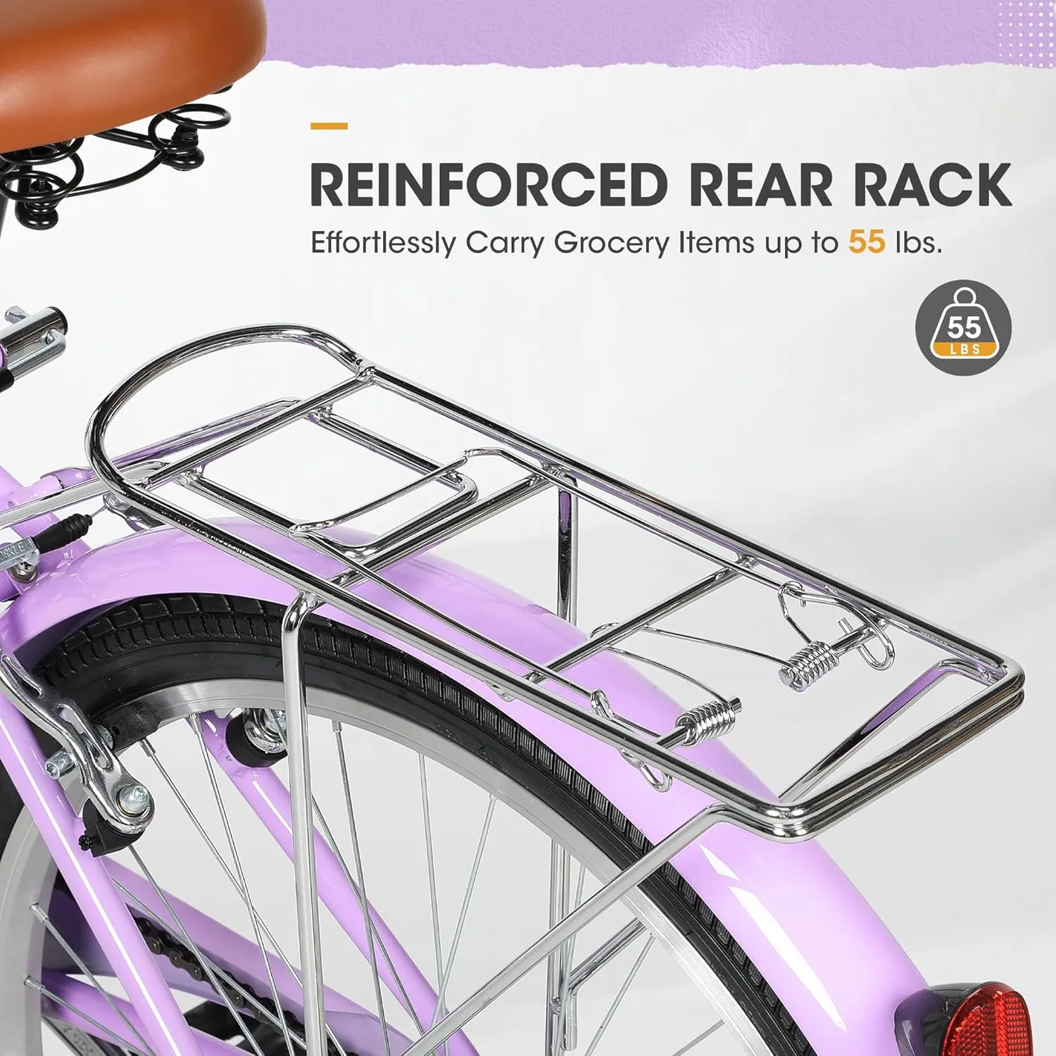 Beach Cruiser Bike for Women and Men, 24 26 inch Female Commuter Bicycle with Basket, 1 Speed Womens Bike with Rear Rack/High-Carbon Steel/Front & Rear Fenders, Multi Color