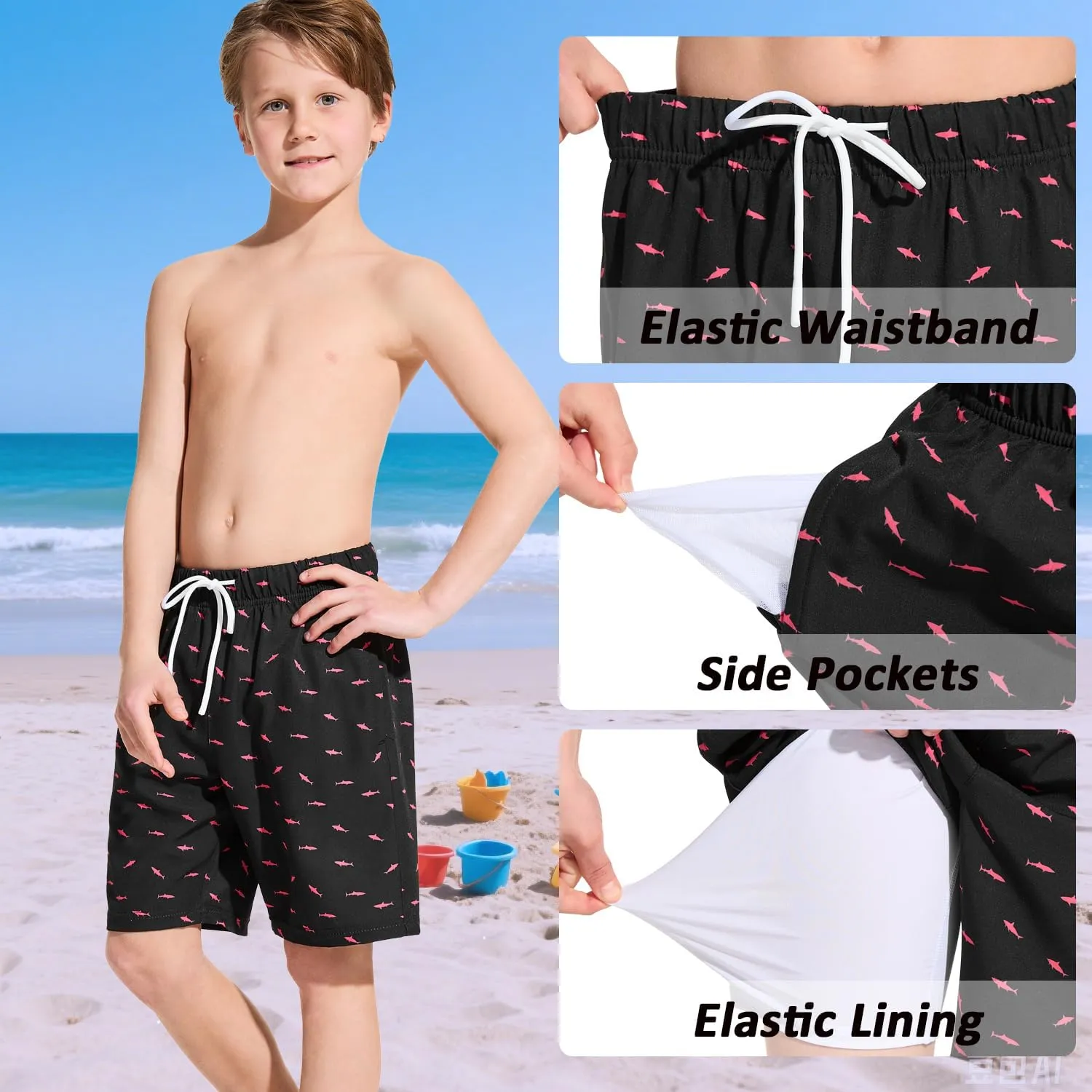Boys Swim Trunks Toddler Swim Shorts Quick Dry Comfort Bathing Suit Sun Protection Swimwear with Pockets 2-16 Years