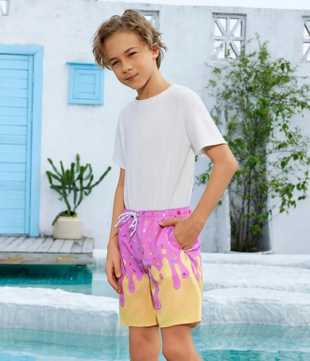 Boys Swim Trunks with Compression Liner Boys Quick Dry 2 in 1 Swim Shorts Summer Beach Shorts