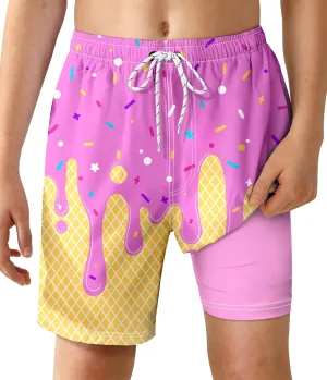 Boys Swim Trunks with Compression Liner Boys Quick Dry 2 in 1 Swim Shorts Summer Beach Shorts