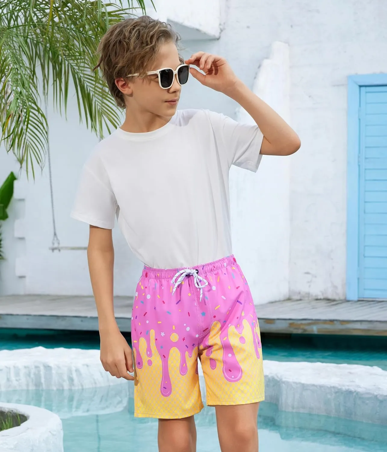 Boys Swim Trunks with Compression Liner Boys Quick Dry 2 in 1 Swim Shorts Summer Beach Shorts