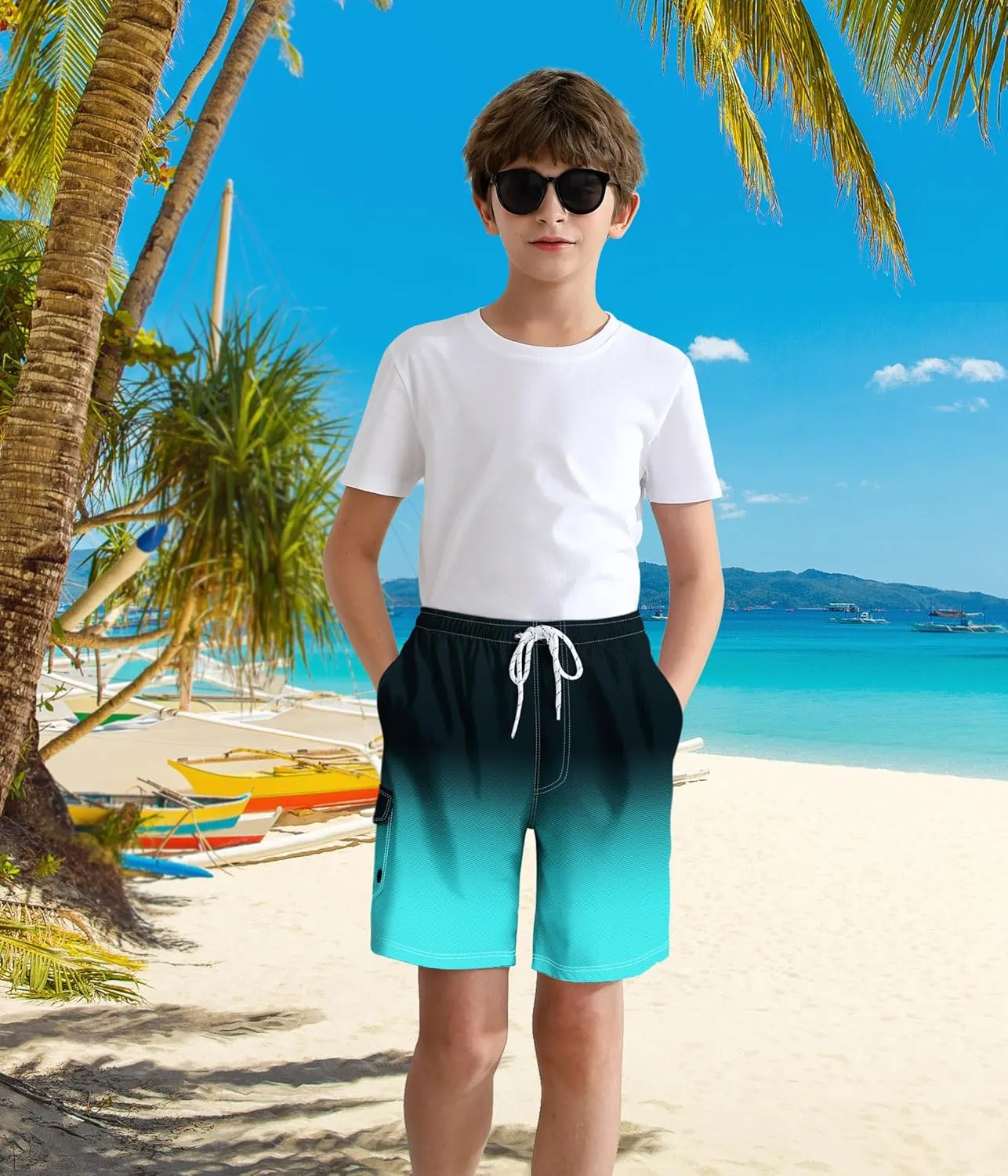 Boys Swim Trunks with Compression Liner Quick Dry Swim Shorts Summer Beach Shorts