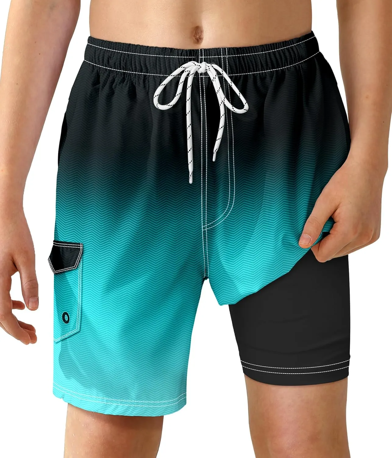 Boys Swim Trunks with Compression Liner Quick Dry Swim Shorts Summer Beach Shorts
