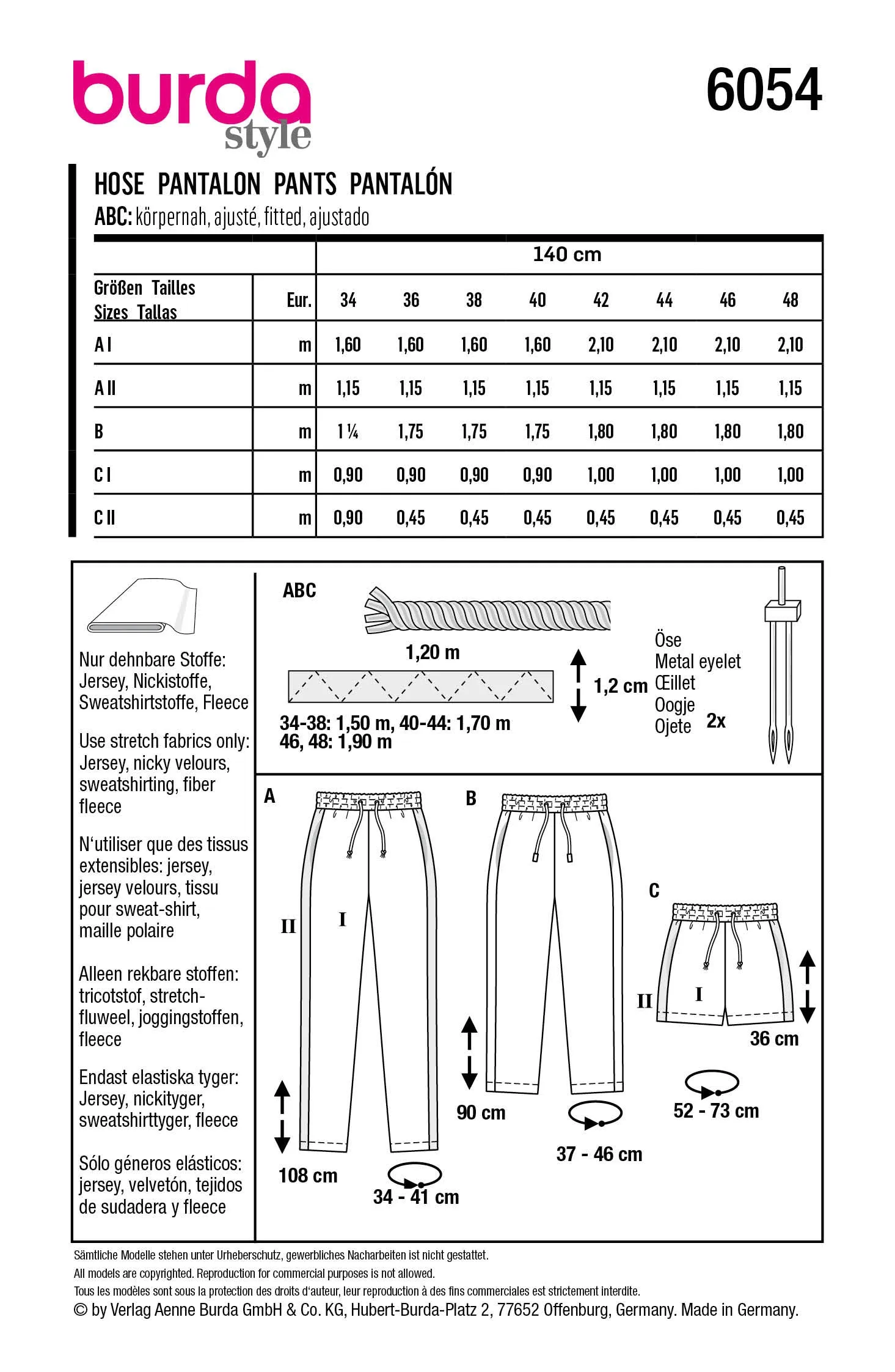 Burda 6054 Misses' Skirt/Pants