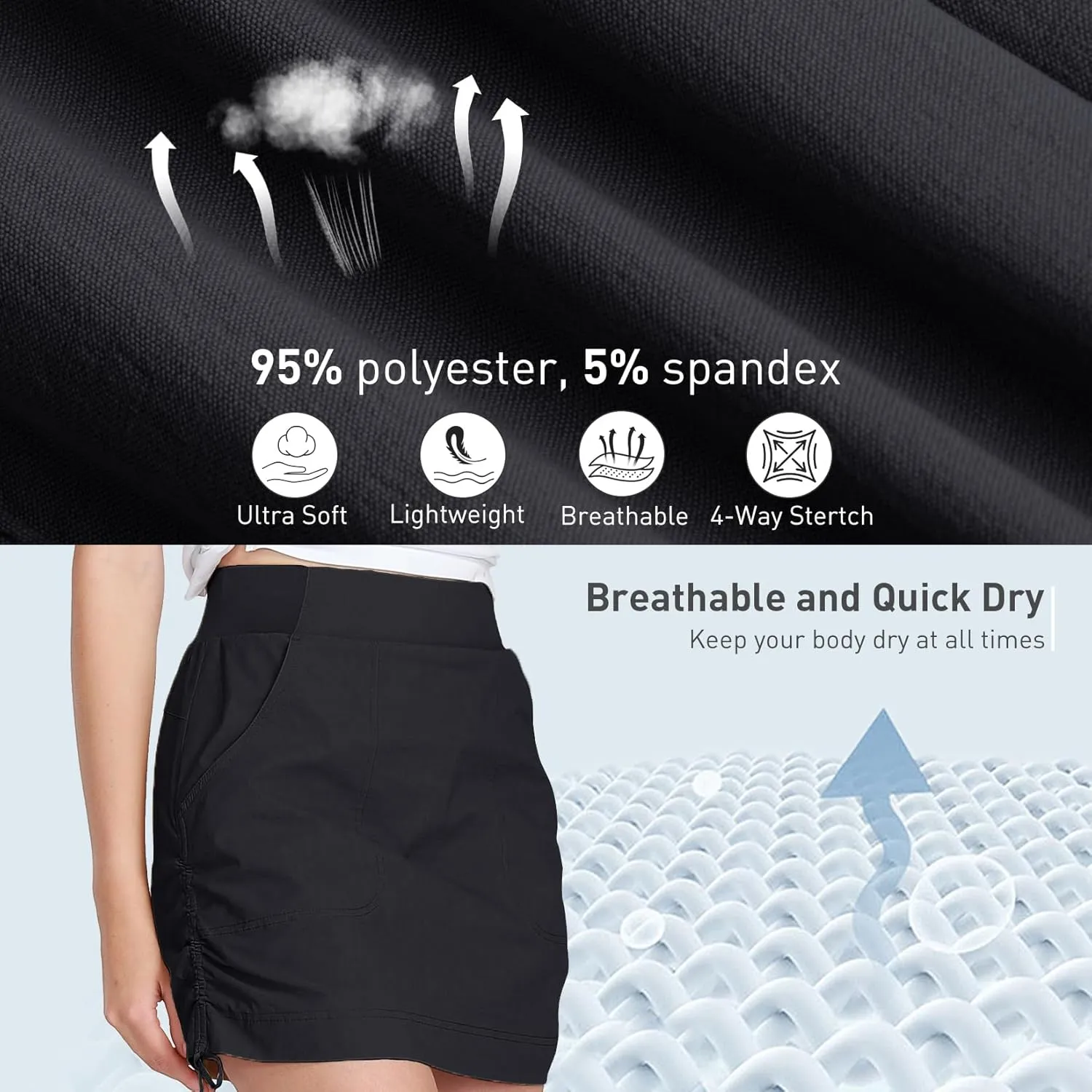 CAMEL CROWN Women's Skorts Golf Casual Tennis Skirts Tummy Control UPF 50  Quick Dry Skirt with Pockets Active