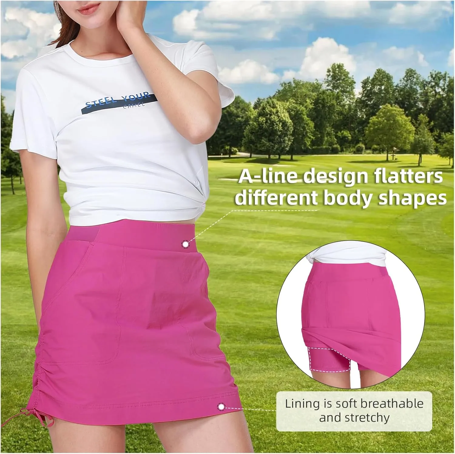 CAMEL CROWN Women's Skorts Golf Casual Tennis Skirts Tummy Control UPF 50  Quick Dry Skirt with Pockets Active