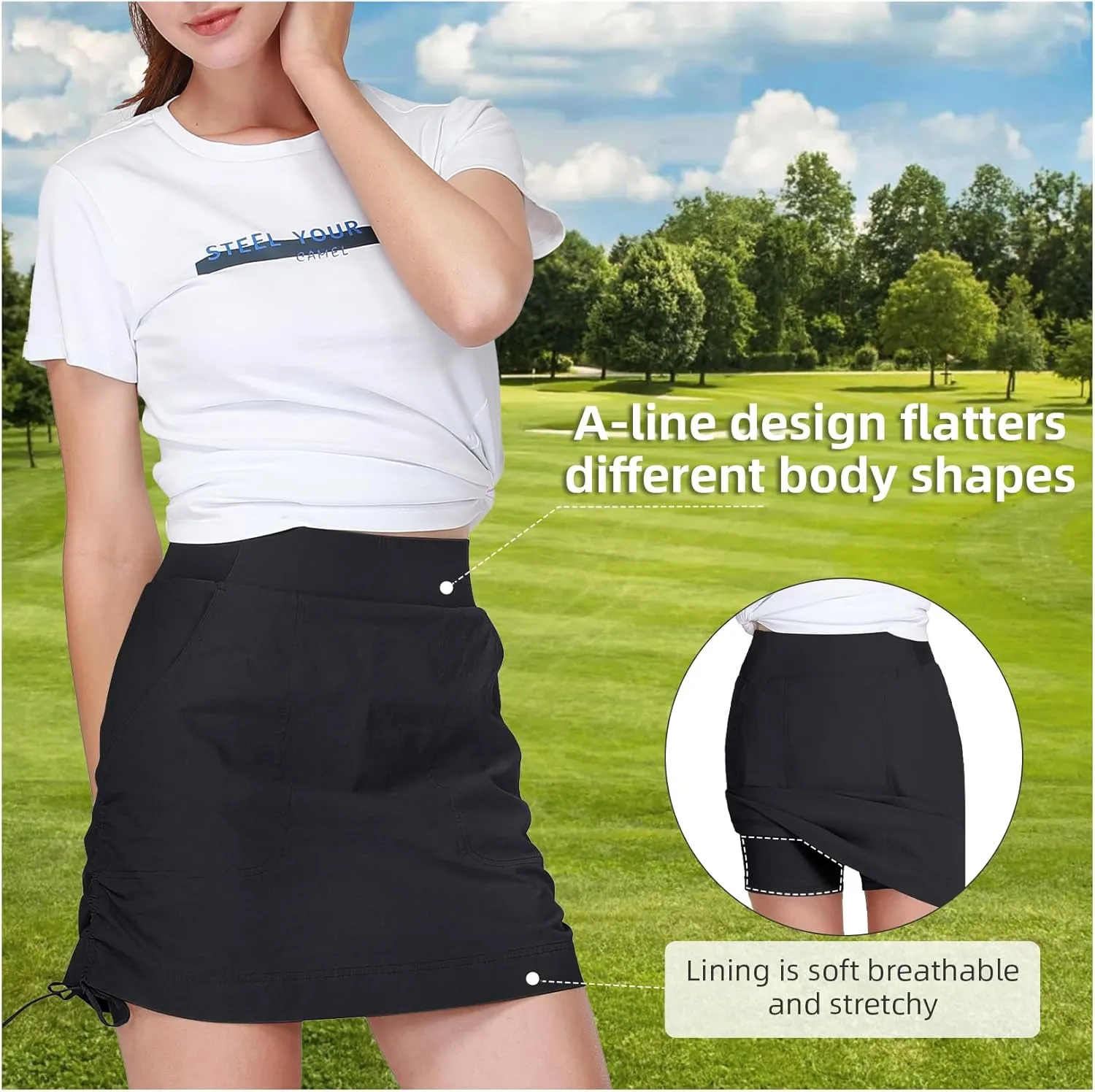 CAMEL CROWN Women's Skorts Golf Casual Tennis Skirts Tummy Control UPF 50  Quick Dry Skirt with Pockets Active