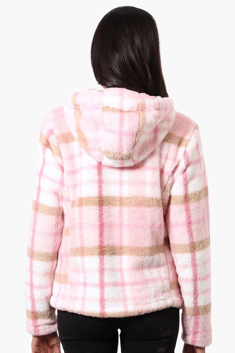 Canada Weather Gear Plush Plaid Hooded Lightweight Jacket - Pink