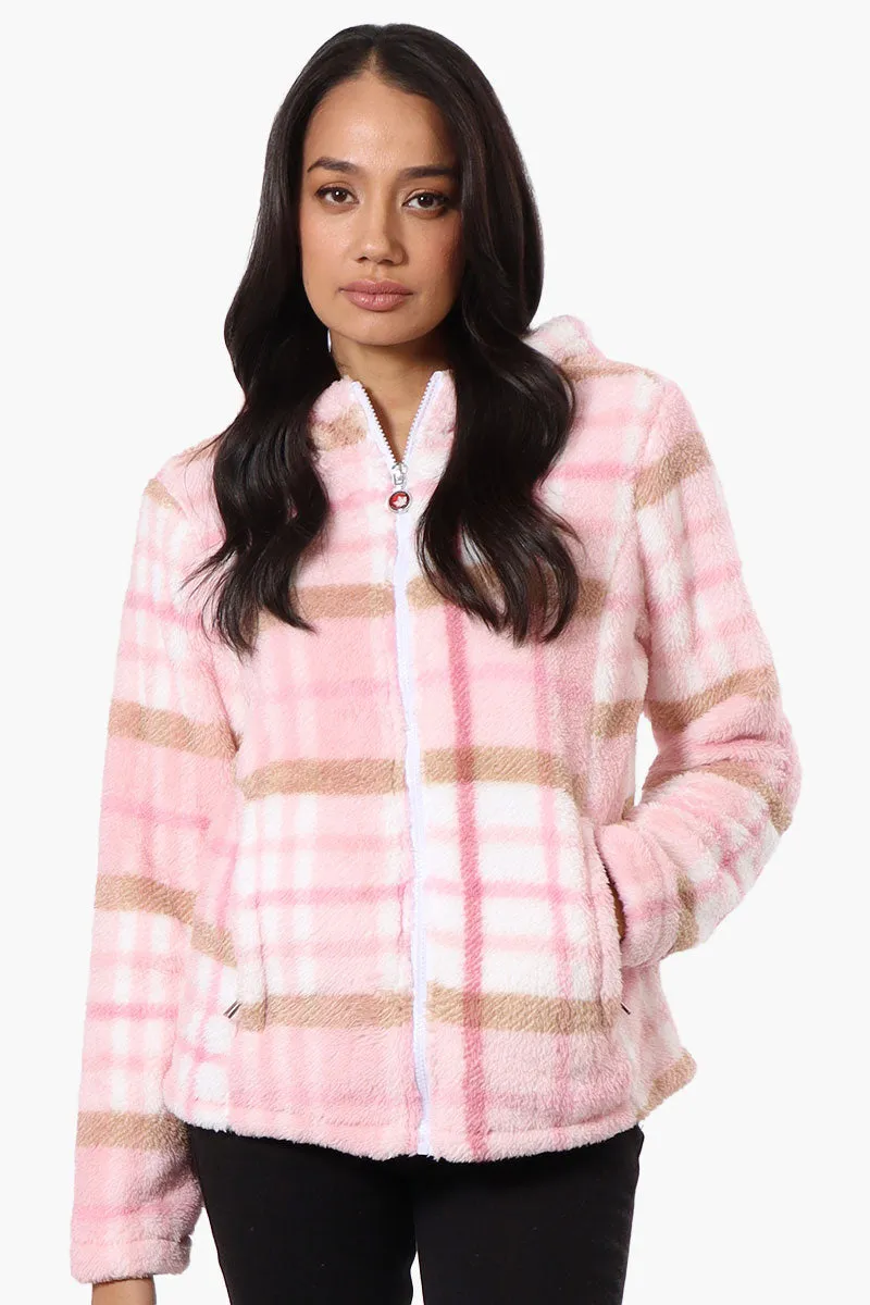 Canada Weather Gear Plush Plaid Hooded Lightweight Jacket - Pink