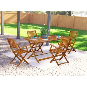 East West Furniture AEBS5CANA 5 Piece Patio Garden Table Set Includes a Rectangle Outdoor Acacia Wood Dining Table and 4 Folding Arm Chairs, 36x60 Inch, Natural Oil