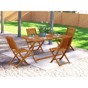 East West Furniture AECM5CWNA 5 Piece Patio Bistro Dining Furniture Set Includes a Rectangle Outdoor Acacia Wood Table and 4 Folding Side Chairs, 36x60 Inch, Natural Oil