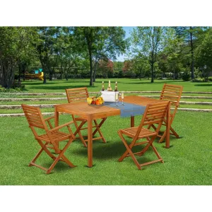 East West Furniture CMBS52CANA 5 Piece Patio Dining Set Includes a Rectangle Outdoor Acacia Wood Table and 2 Folding Arm Chairs with 2 Side Chairs, 36x66 Inch, Natural Oil