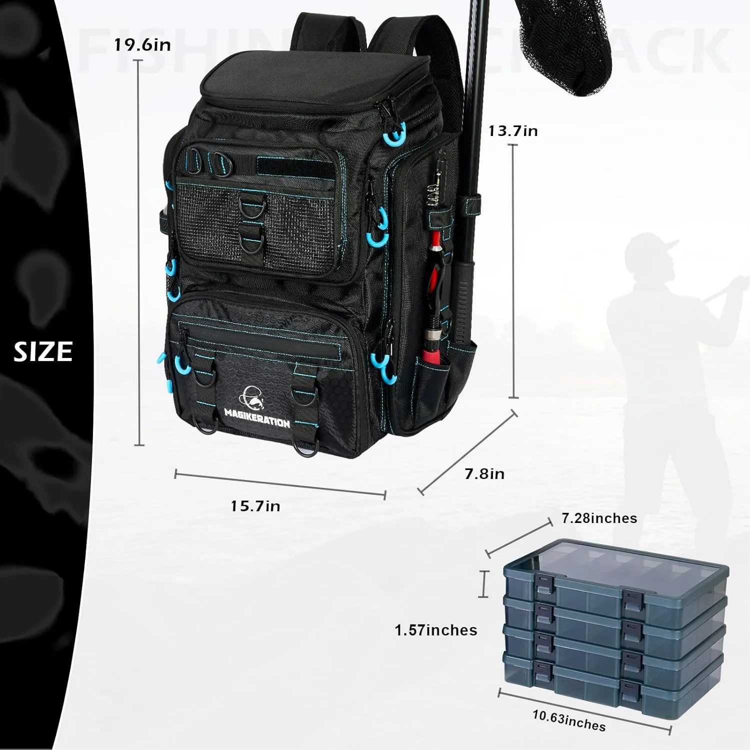 Fishing Backpack with Rod Holders,900D Oxford Water-Resistant Fishing Gear,42L Large Storage Tackle Bag for Men
