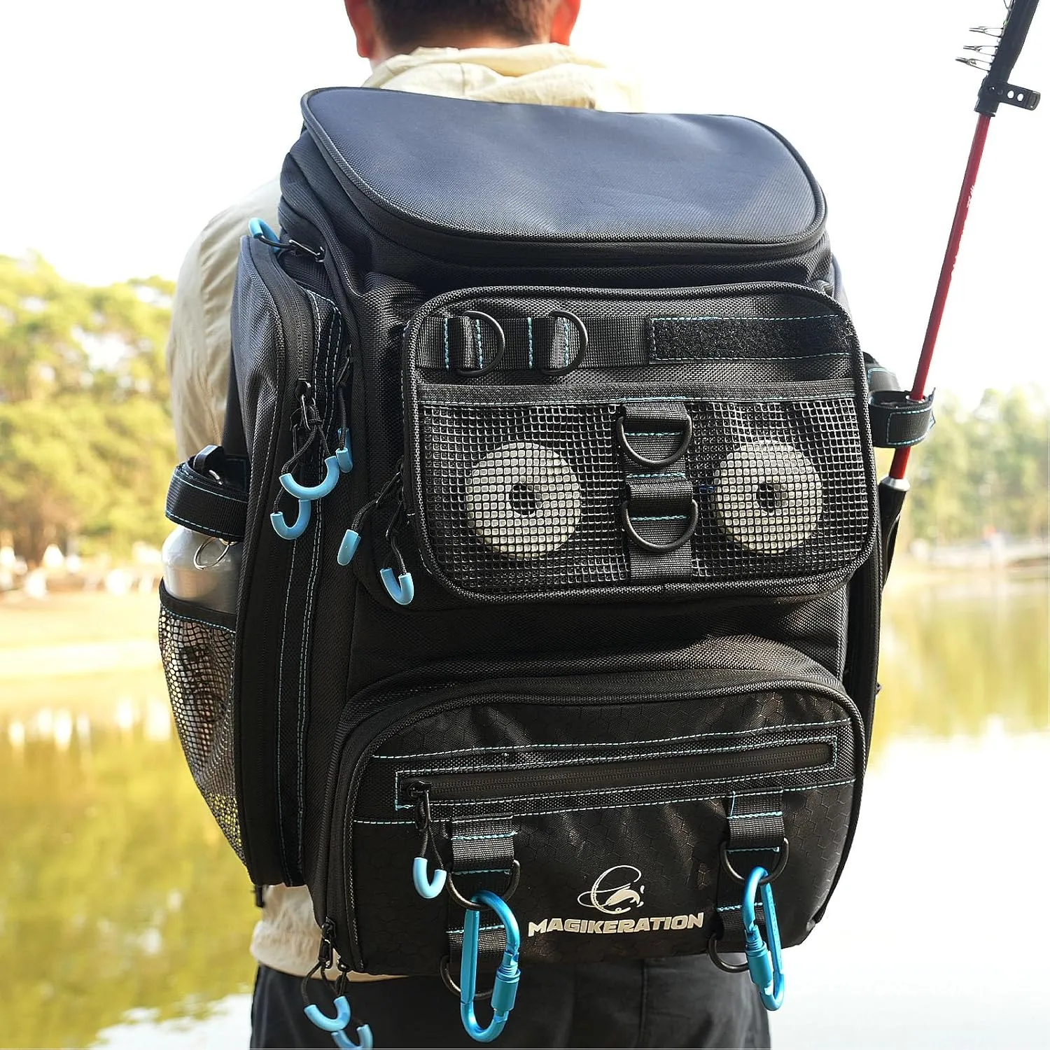 Fishing Backpack with Rod Holders,900D Oxford Water-Resistant Fishing Gear,42L Large Storage Tackle Bag for Men