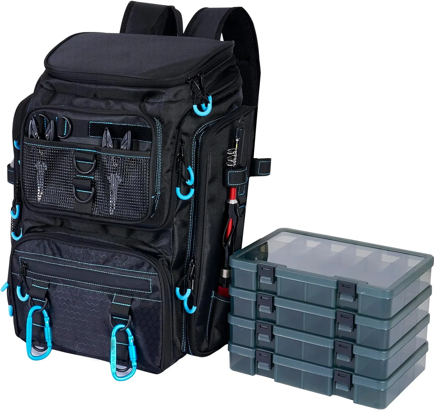 Fishing Backpack with Rod Holders,900D Oxford Water-Resistant Fishing Gear,42L Large Storage Tackle Bag for Men