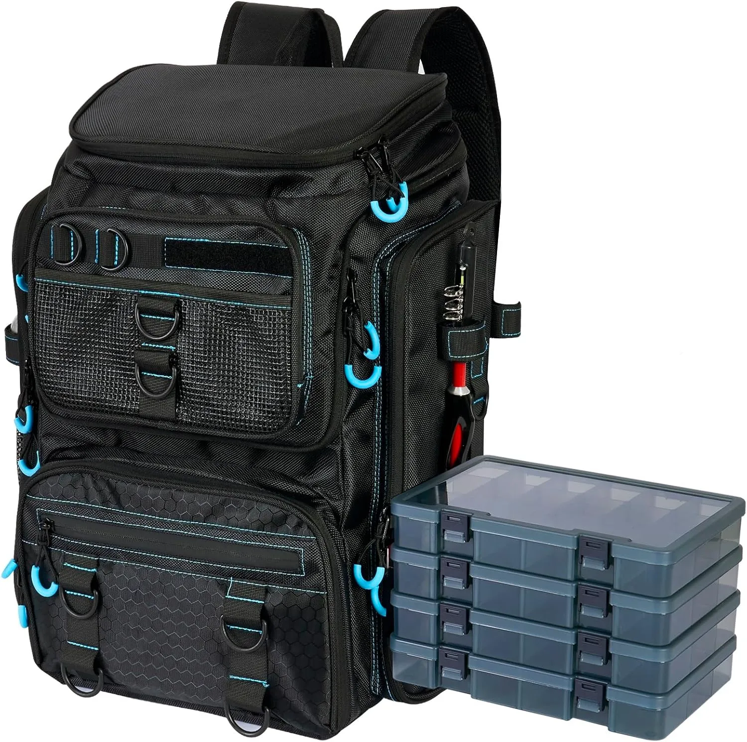Fishing Backpack with Rod Holders,900D Oxford Water-Resistant Fishing Gear,42L Large Storage Tackle Bag for Men