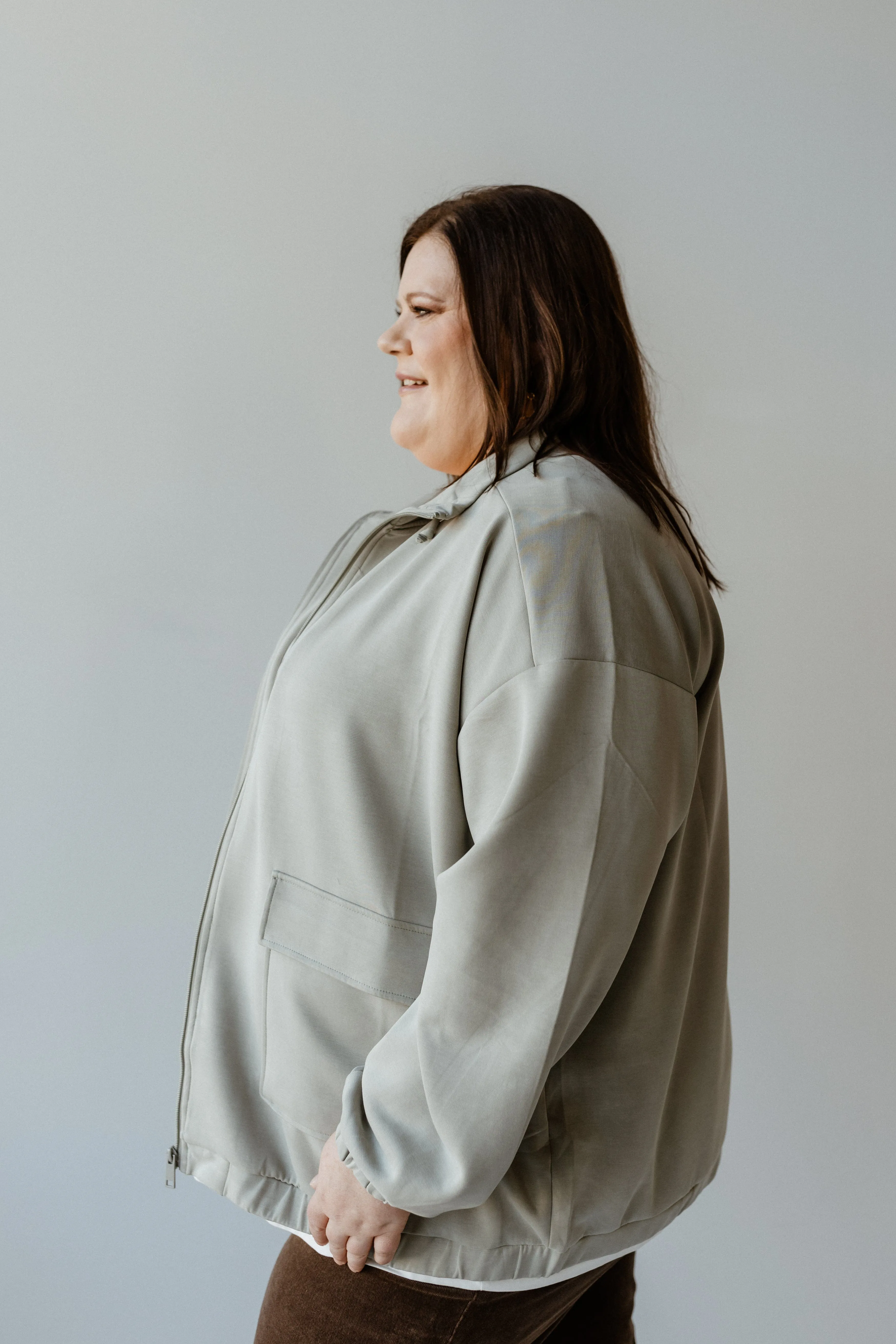 LIGHT AS AIR ZIP-UP JACKET IN EVERGREEN FOG