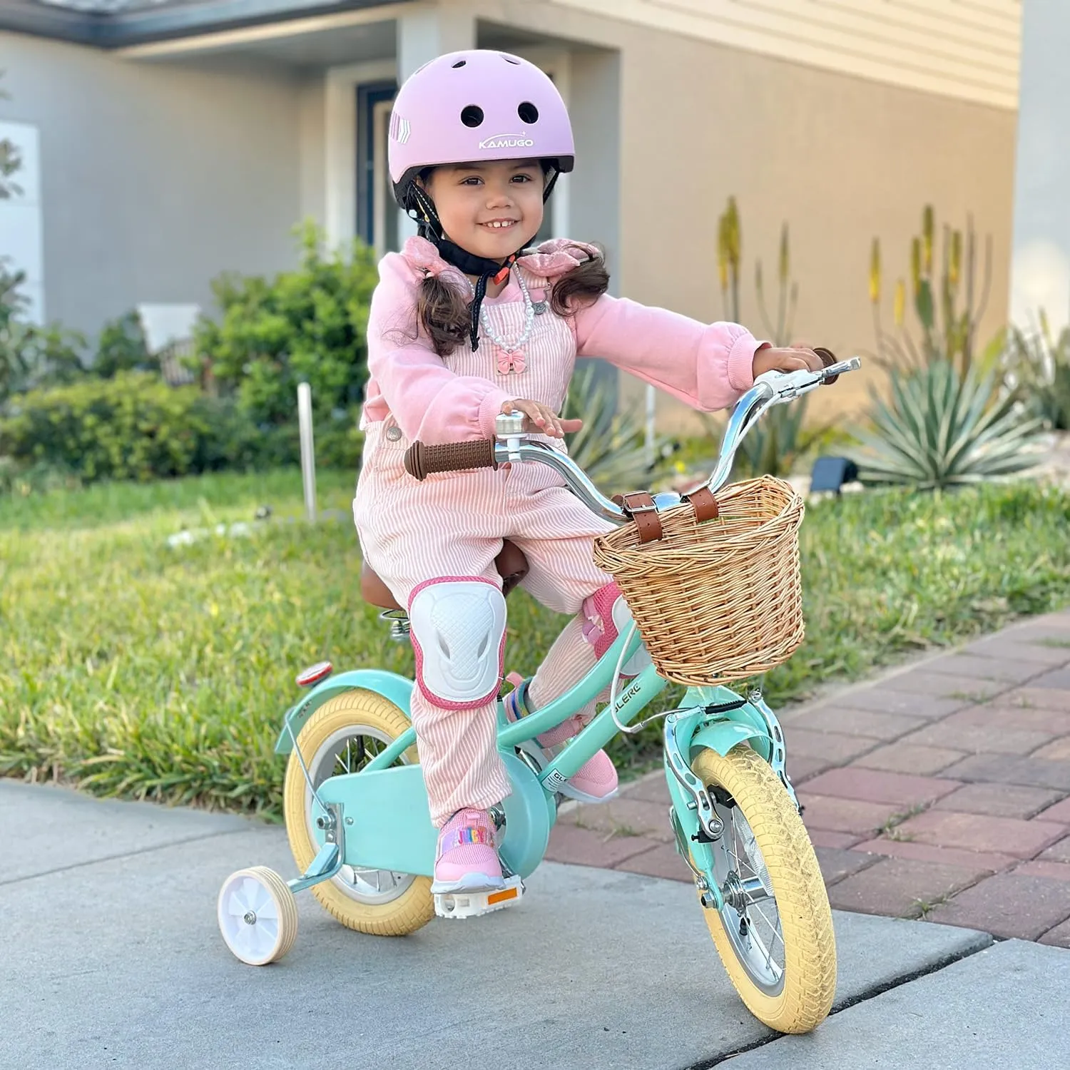 Little Molly 12-20 Inch Kids Retro Cruiser Bike for 2-13 Year Old with Wicker Basket & Training Wheels/Kickstand, Multiple Colors