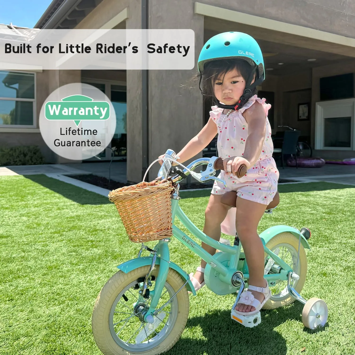 Little Molly 12-20 Inch Kids Retro Cruiser Bike for 2-13 Year Old with Wicker Basket & Training Wheels/Kickstand, Multiple Colors