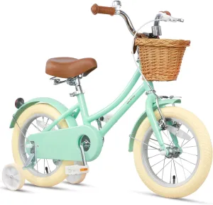 Little Molly 12-20 Inch Kids Retro Cruiser Bike for 2-13 Year Old with Wicker Basket & Training Wheels/Kickstand, Multiple Colors