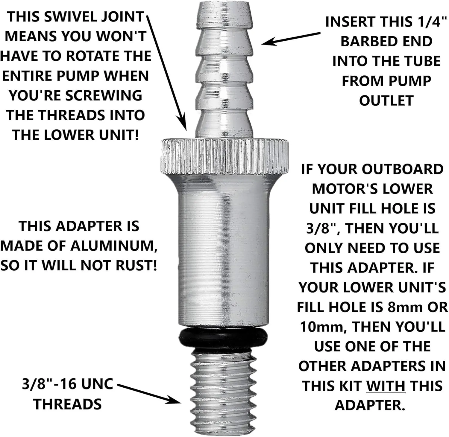 Lower Unit Adapters fit Most Major Brands Outboard Motor(3/8 inch Swivel/10mm/8mm) DOES NOT FIT VOLVO PENTA