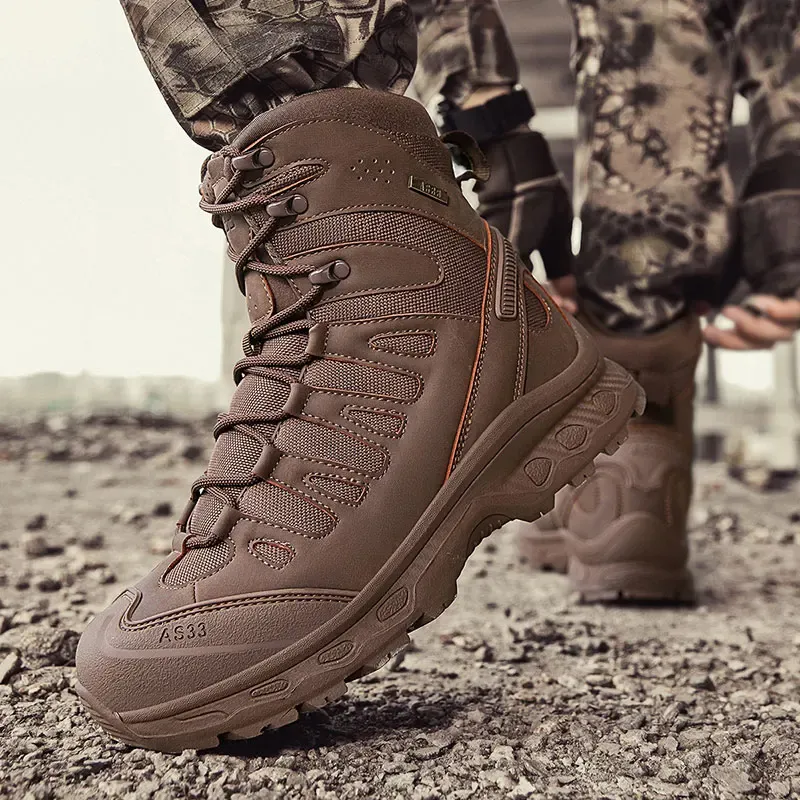 Men's Anti-Sprain Military Tactical Work Boots Waterproof Non-Slip Anti-Puncture Hiking Boots