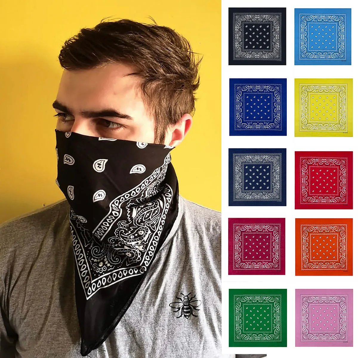 Men's Cotton Outdoor Neck Multicolor Paisley Bandana Square Scarf