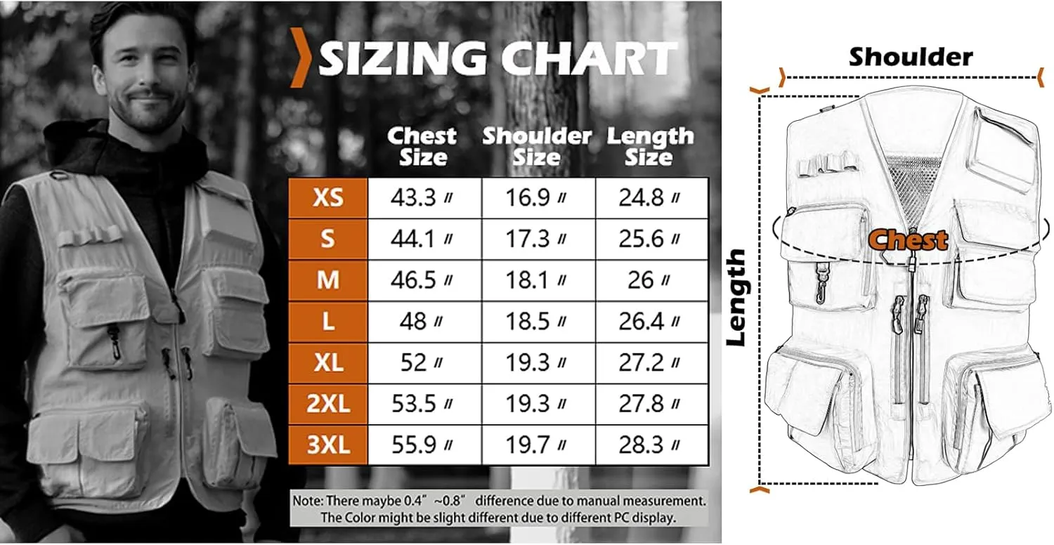 Mens Lightweight Safari Travel Fishing Photography Outdoor Work Cargo Vest with Pockets