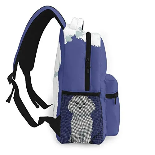 Multi leisure backpack,Breed Fluffy White Bichon Frise Dog One Color, travel sports School bag for adult youth College Students