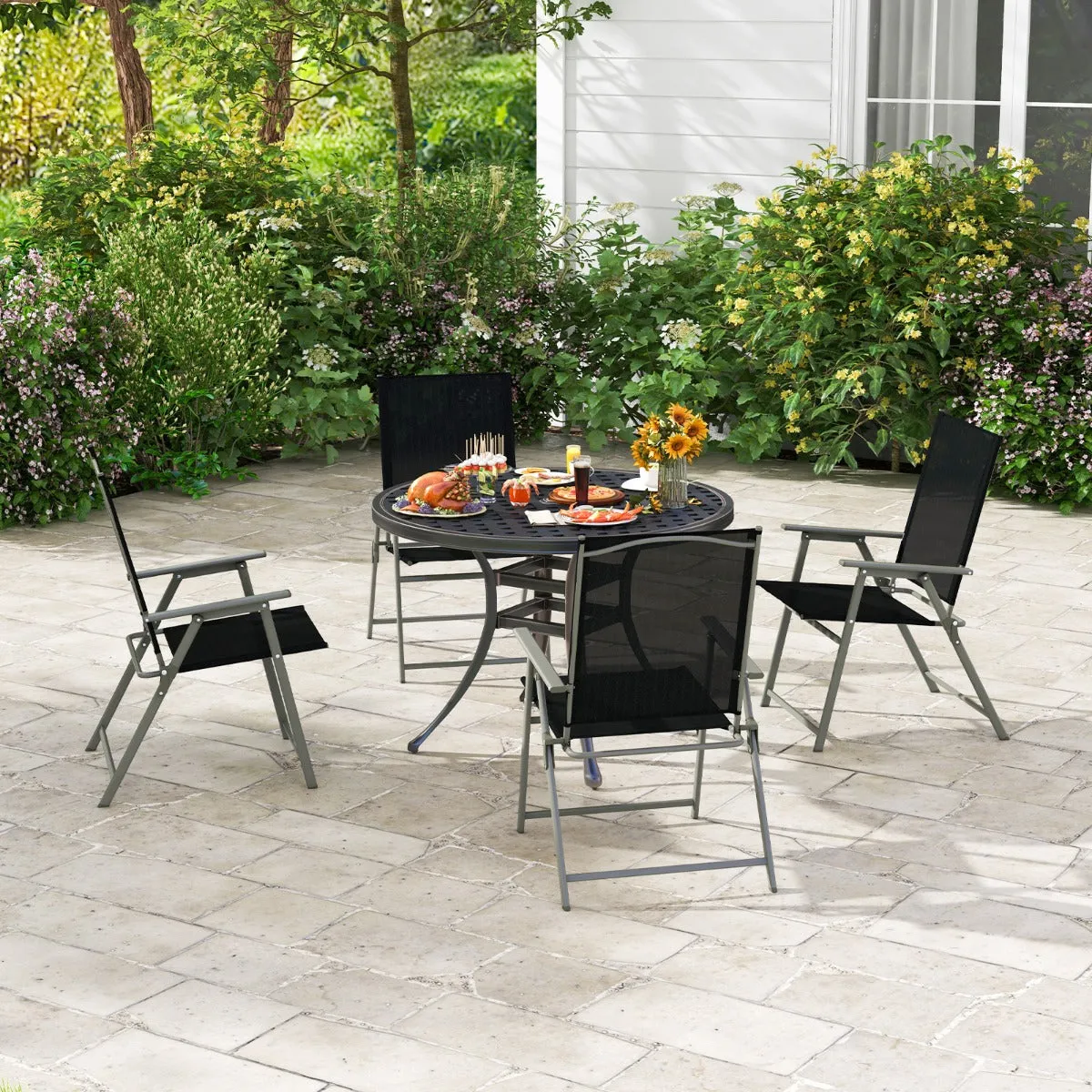 NNECW 2 Pieces Patio Folding Chairs with Rustproof Metal Frame for Garden/Camping