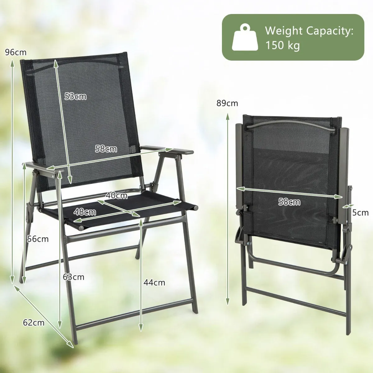 NNECW 2 Pieces Patio Folding Chairs with Rustproof Metal Frame for Garden/Camping