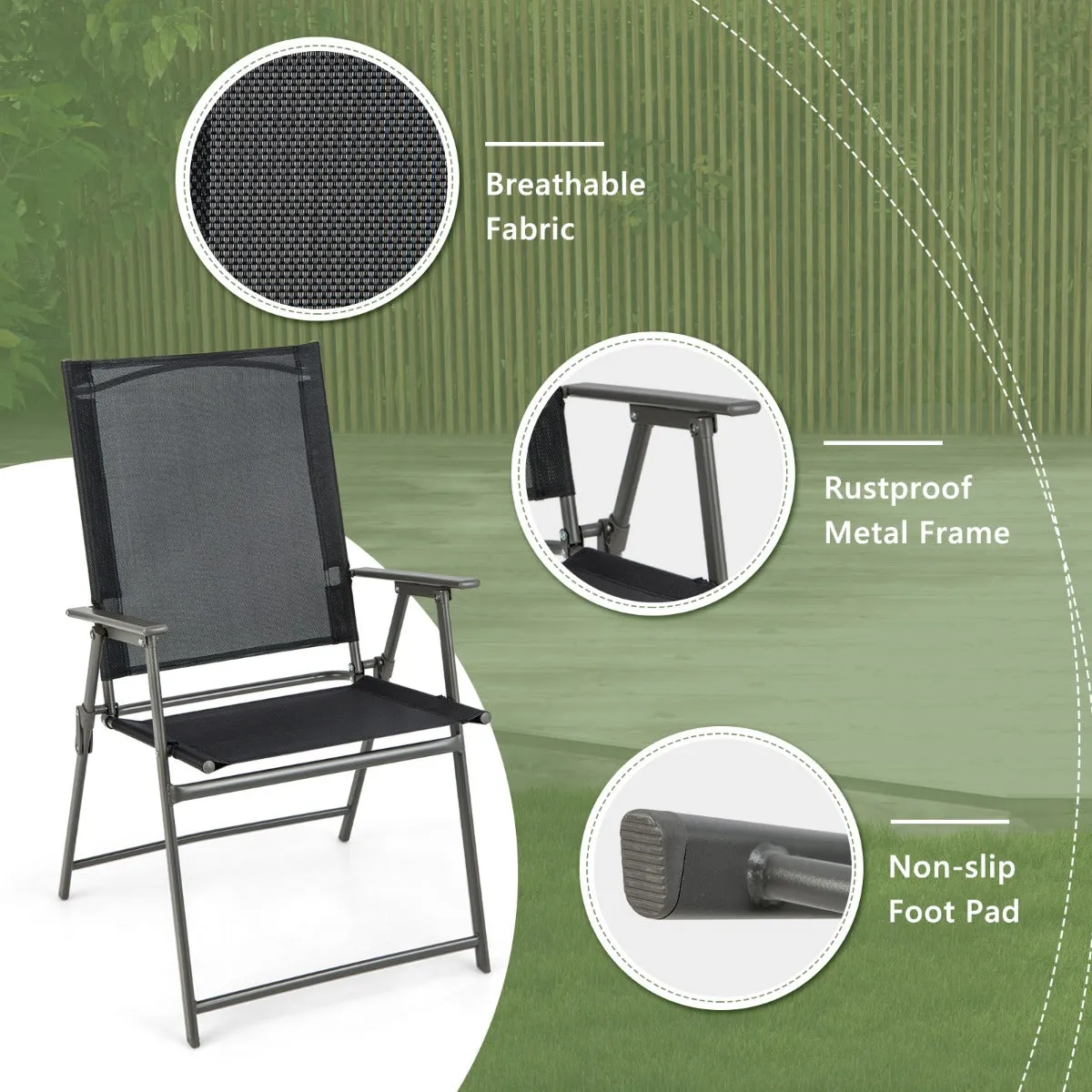 NNECW 2 Pieces Patio Folding Chairs with Rustproof Metal Frame for Garden/Camping